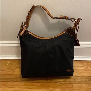 Dooney & Bourke Black Nylon Hobo Bag with Tan Accents
